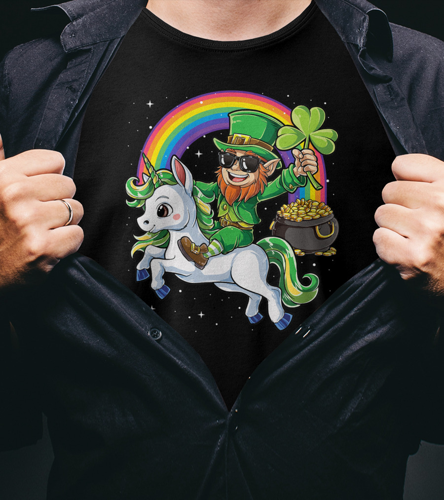 Unicorn Leprechaun St Patricks Day Girls Kids Women Rainbow Shamrock Gold T-Shirt