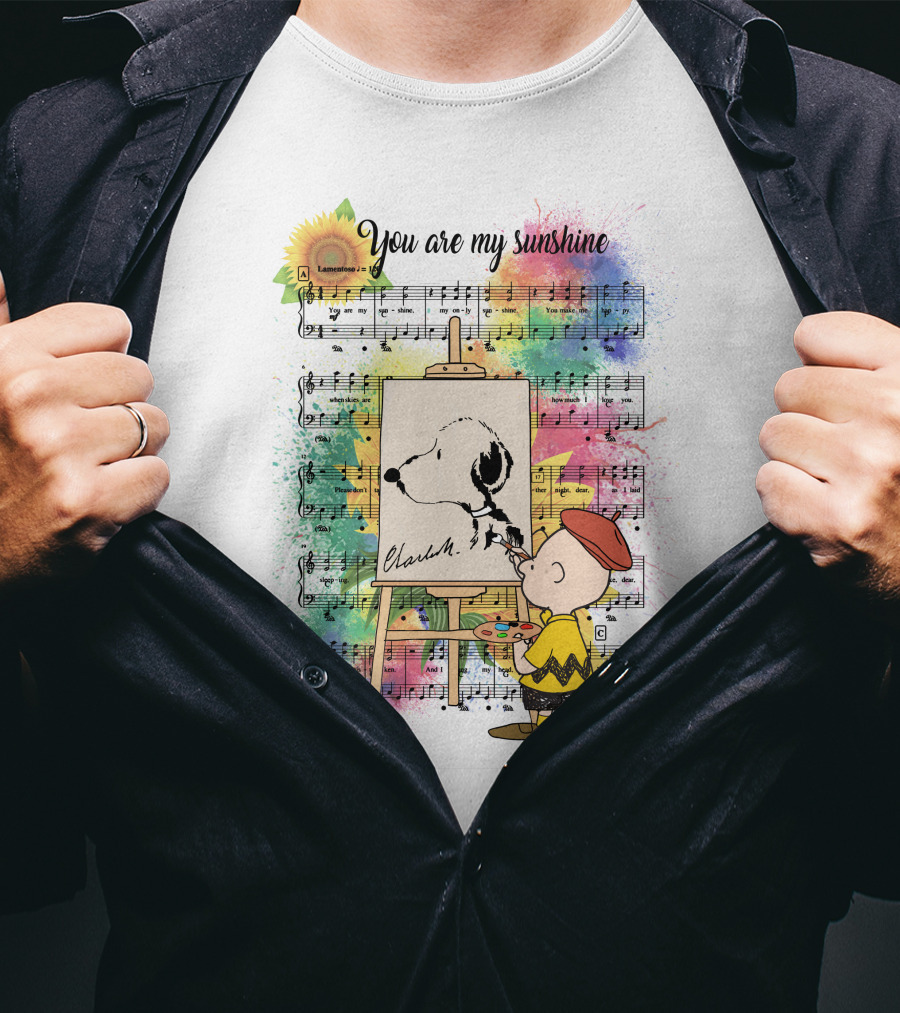 You Are My Sunshine Charlie Painting Snoopy Music Notes Sunflowers T-Shirt