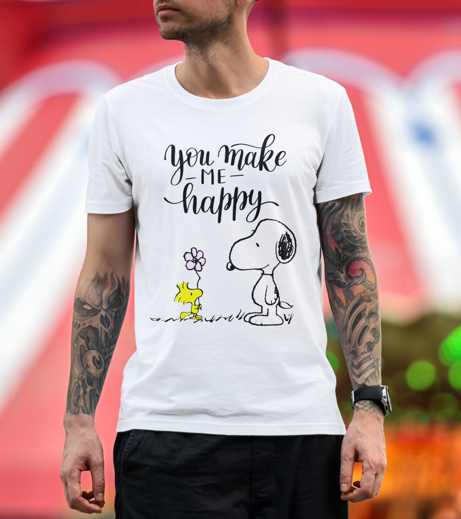 You Make Me Happy Snoopy and Woodstock Flower T-Shirt