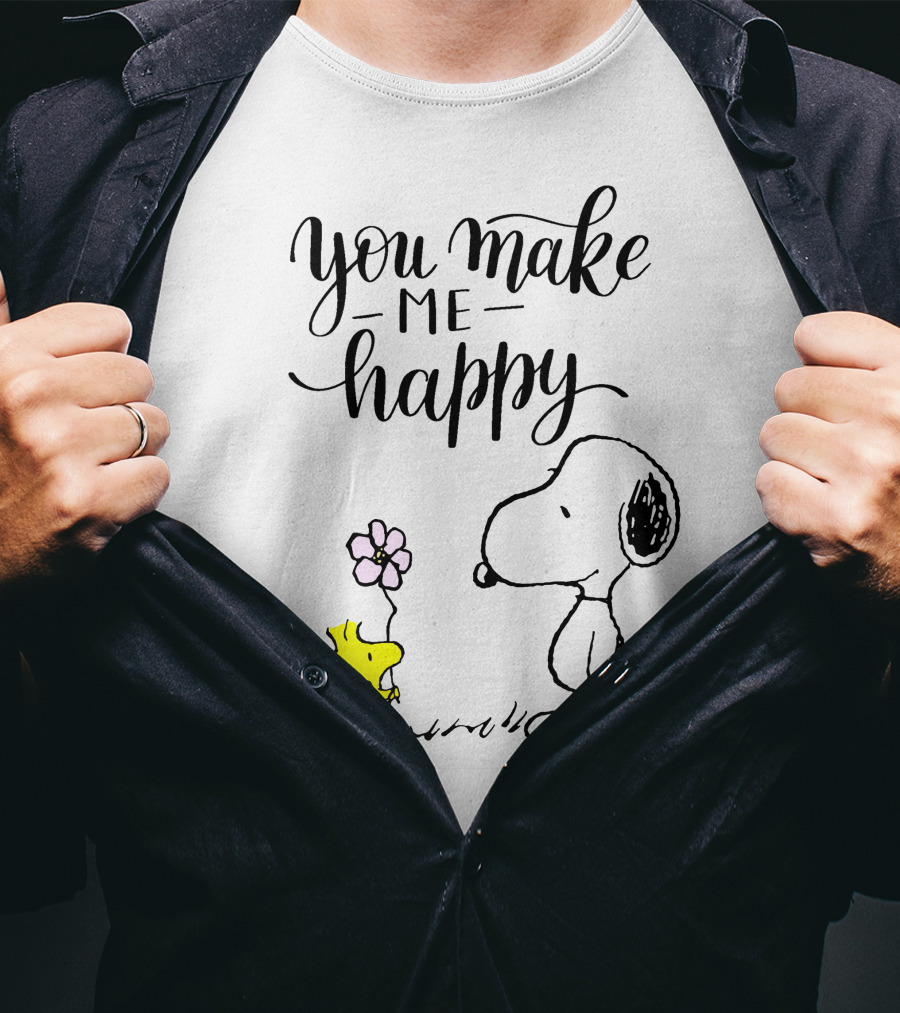 You Make Me Happy Snoopy And Woodstock Flower T-Shirt
