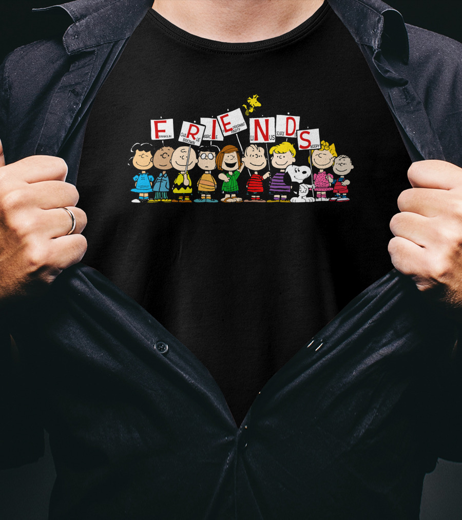 Friends Peanuts Characters Holding Signs T-Shirt
