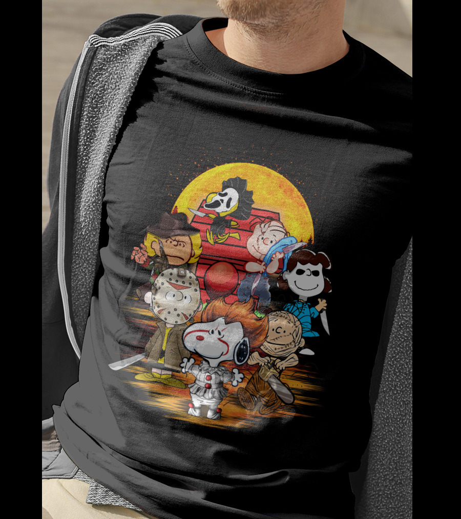 Horrorsnop Killer Cartoon Mashup Halloween Group With Mask And Knife T-Shirt