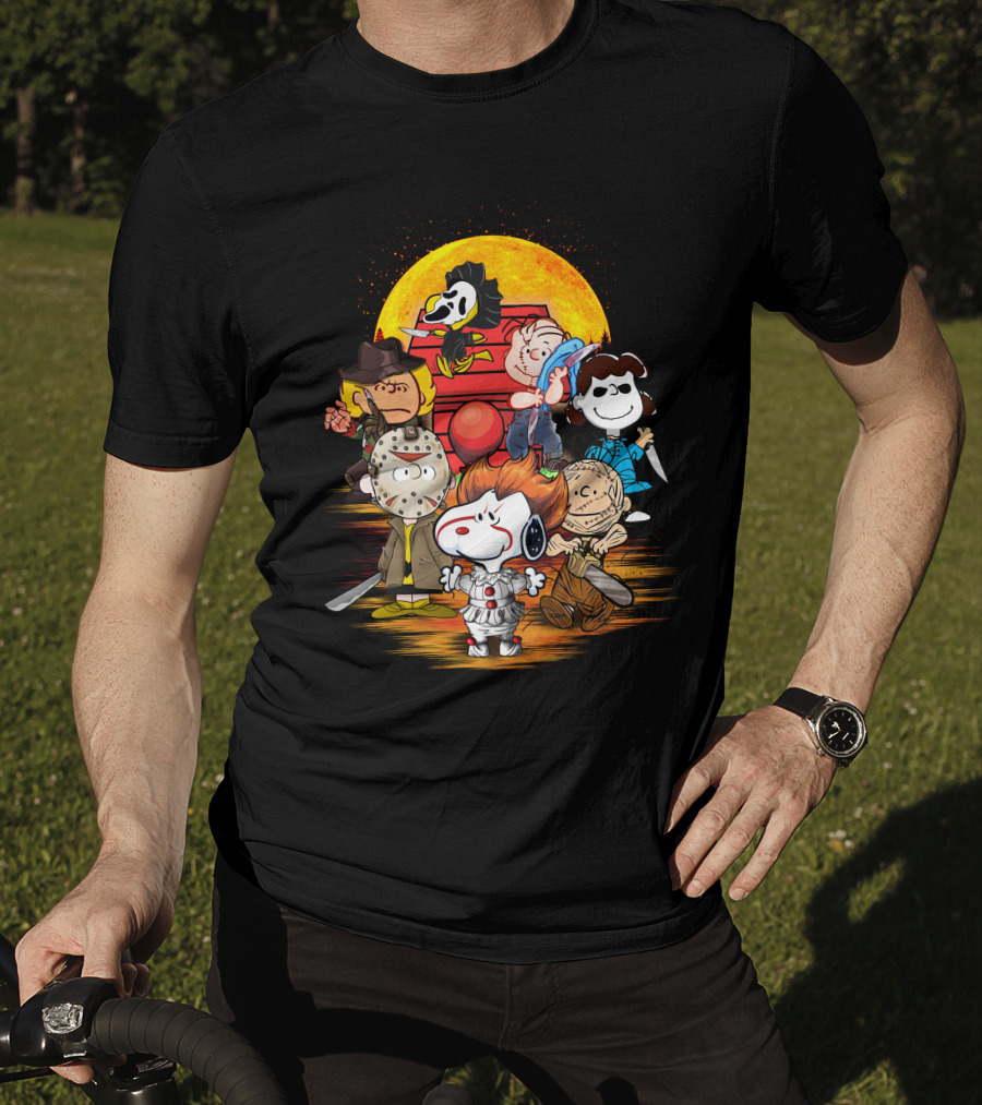 Horrorsnop Killer Cartoon Mashup Halloween Group With Mask And Knife T-Shirt