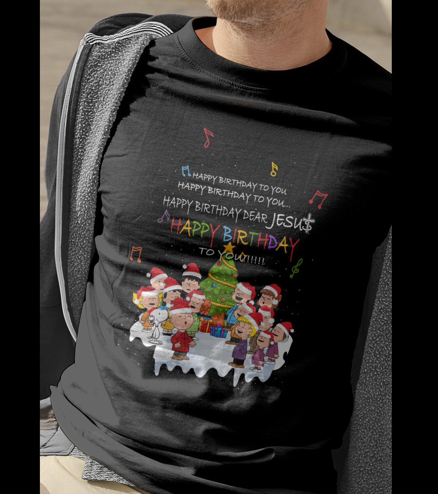 Happy Birthday Dear Jesus Peanuts Characters Christmas Caroling T-Shirt