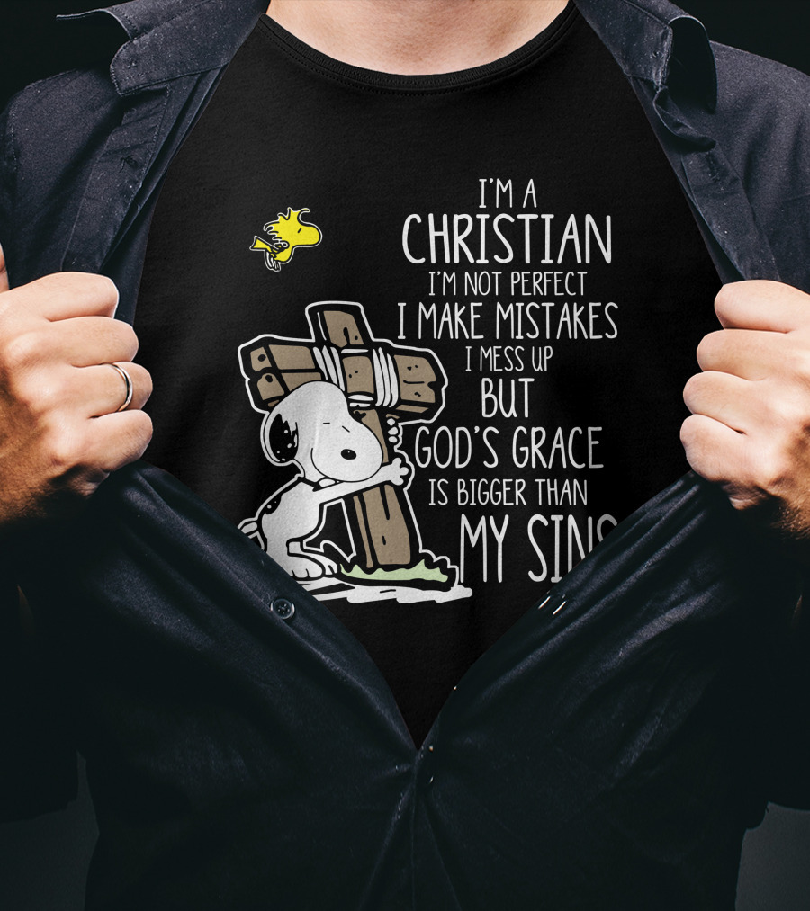 I'm A Christian God's Grace Bigger Than My Sins Snoopy Hugging Cross T-Shirt
