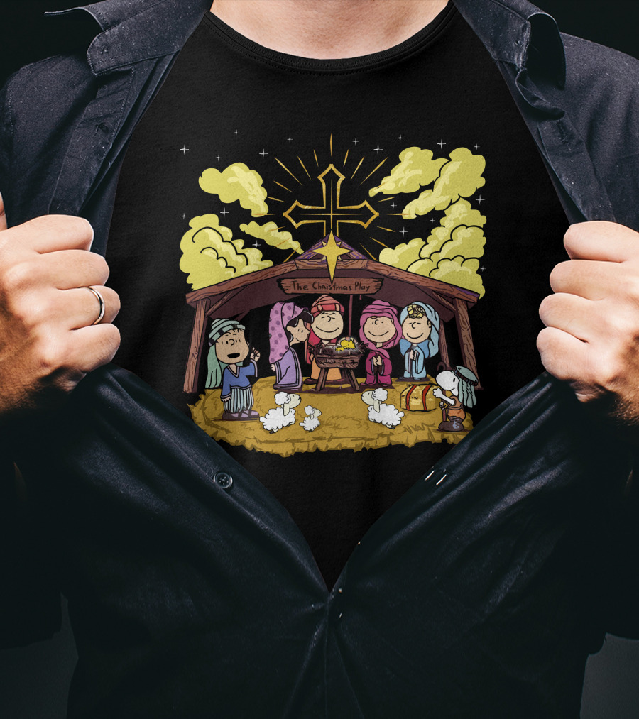 The Christmas Play Nativity Scene With Iconic Cartoon Characters T-Shirt