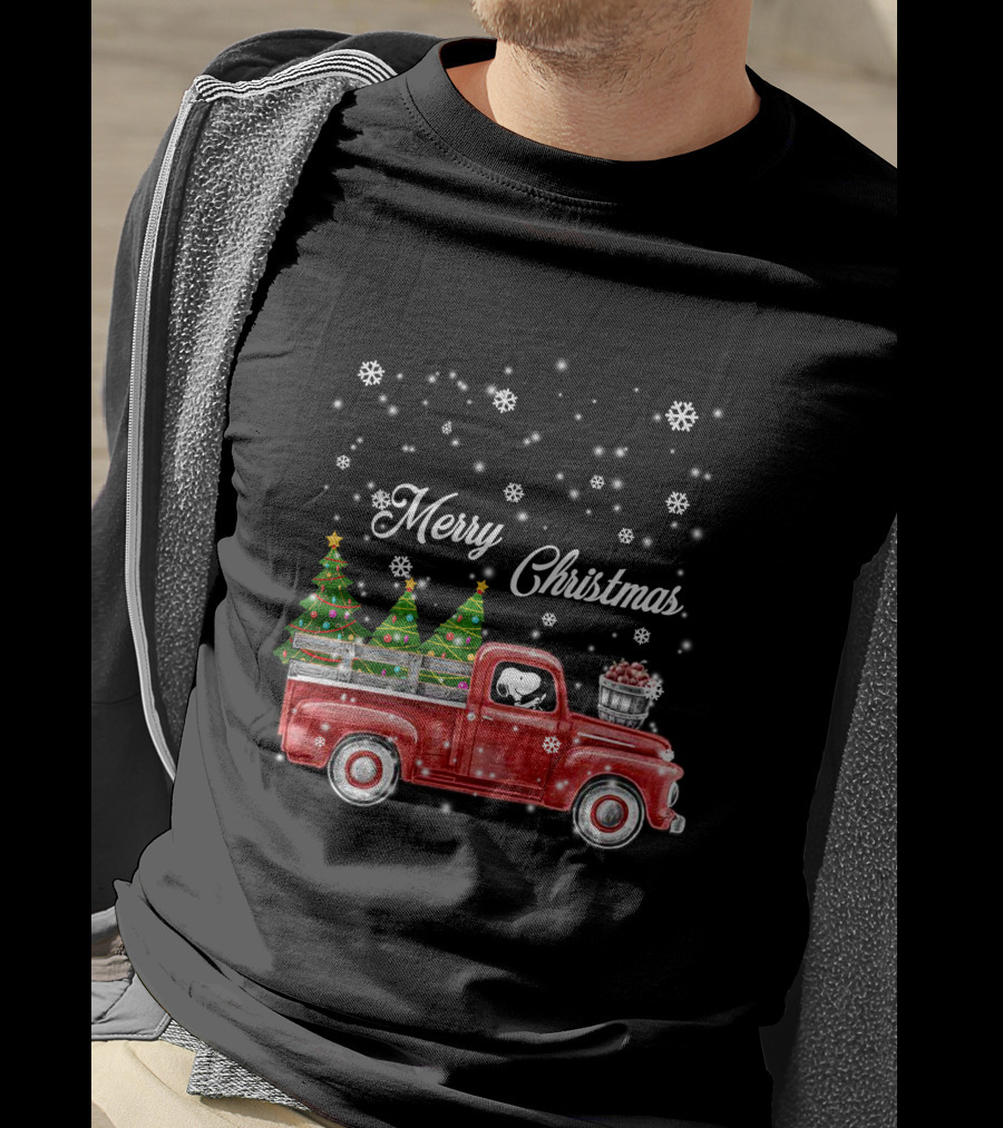 Merry Christmas Red Truck With Christmas Trees And Snowflakes T-Shirt