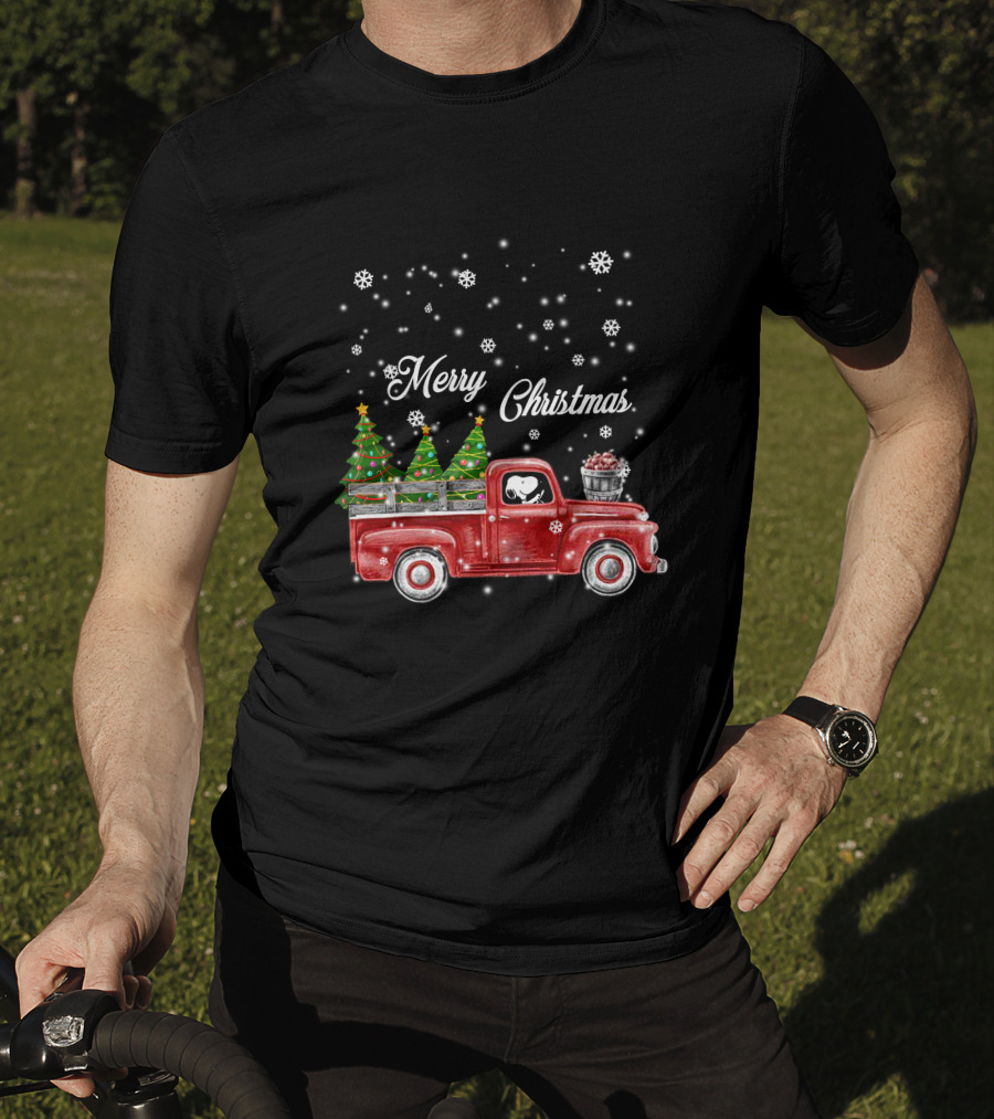Merry Christmas Red Truck With Christmas Trees And Snowflakes T-Shirt