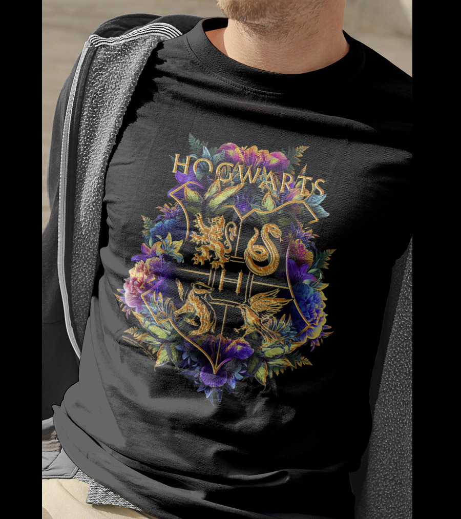 Hogwarts House Crests Floral Design Only Today T-Shirt
