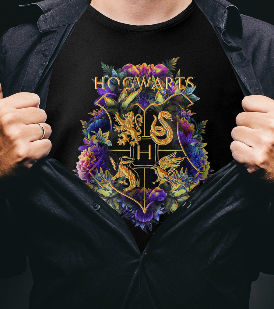 Hogwarts House Crests Floral Design Only Today T-Shirt