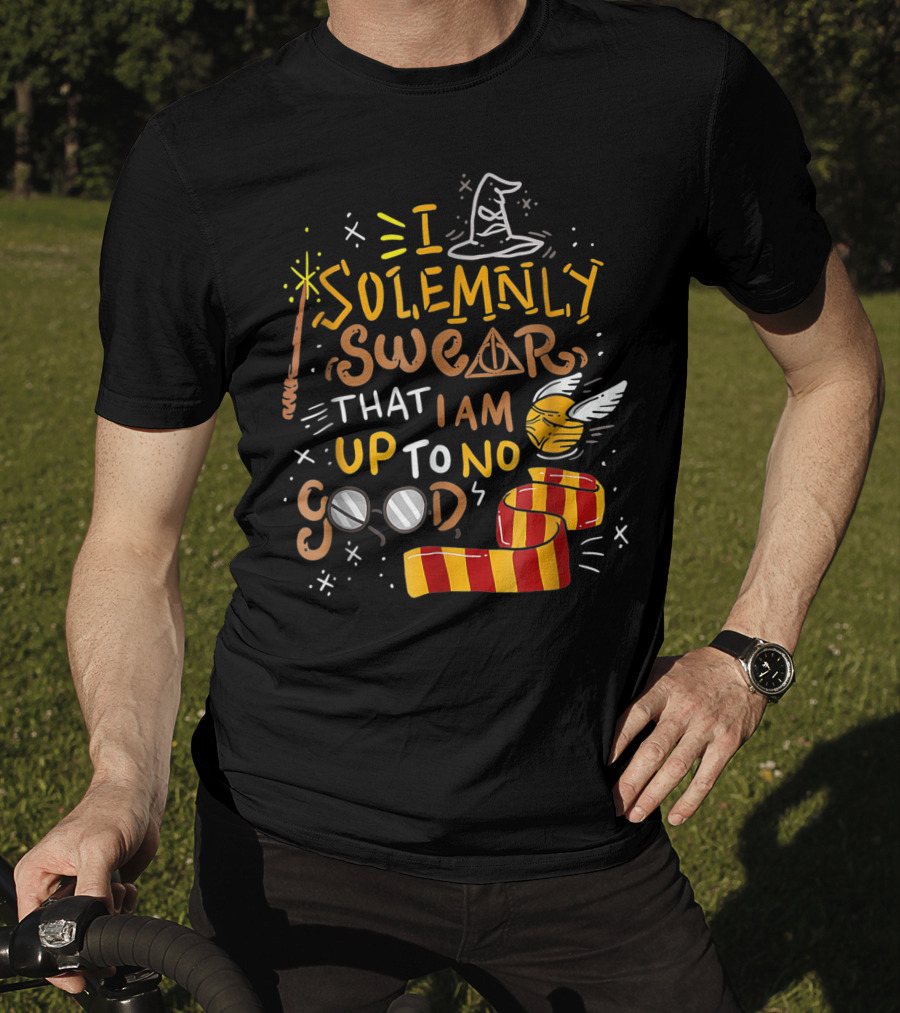 I Solemnly Swear That I Am Up To No Good Wizard Hat Wand Golden Snitch Scarf Glasses T-Shirt