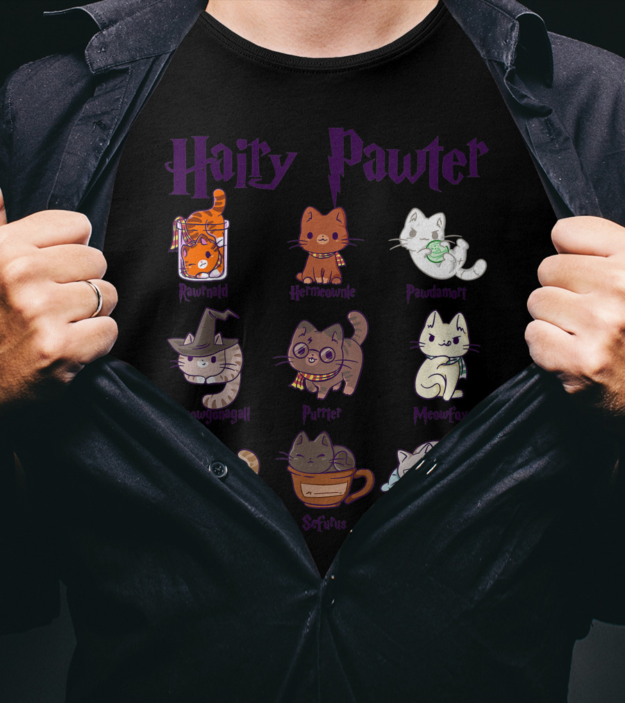 Hairy Pawter Only Today Ronmeow Hermioameow Hairpawt Purrger Mcgonagall Mewfoy Albus Dumblebore T-Shirt