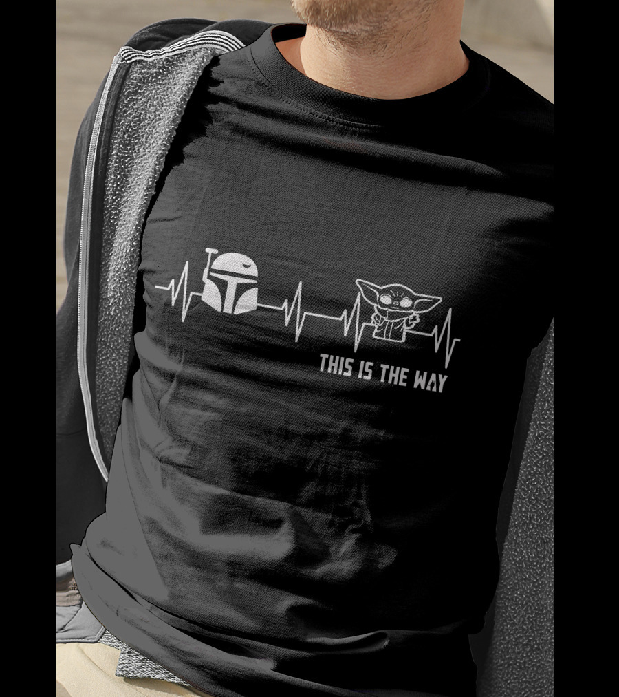 This Is The Way Mandalorian Helmet And Baby Yoda Heartbeat T-Shirt