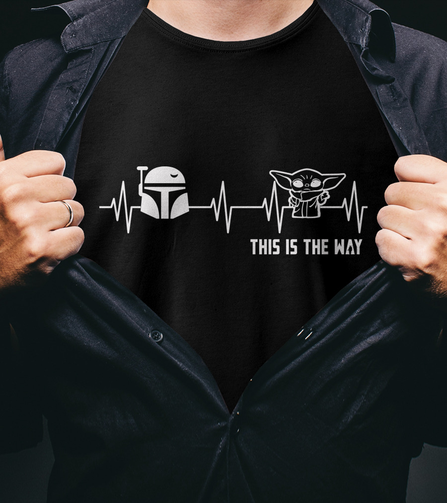 This Is The Way Mandalorian Helmet And Baby Yoda Heartbeat T-Shirt
