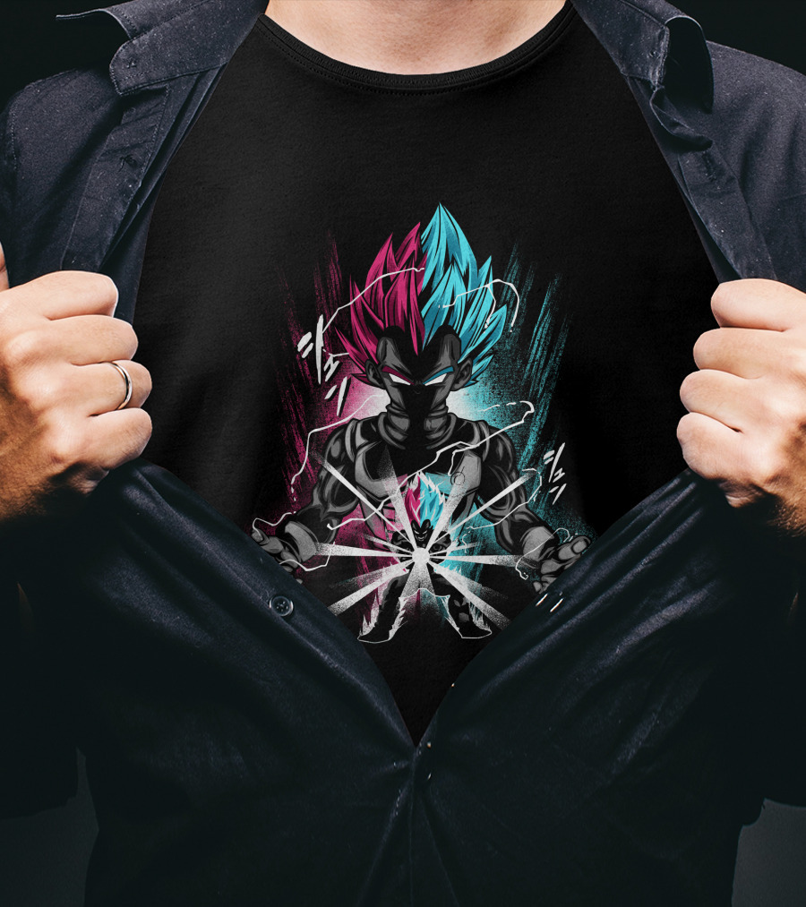 Anime Character With Blue And Pink Hair In Power Pose T-Shirt