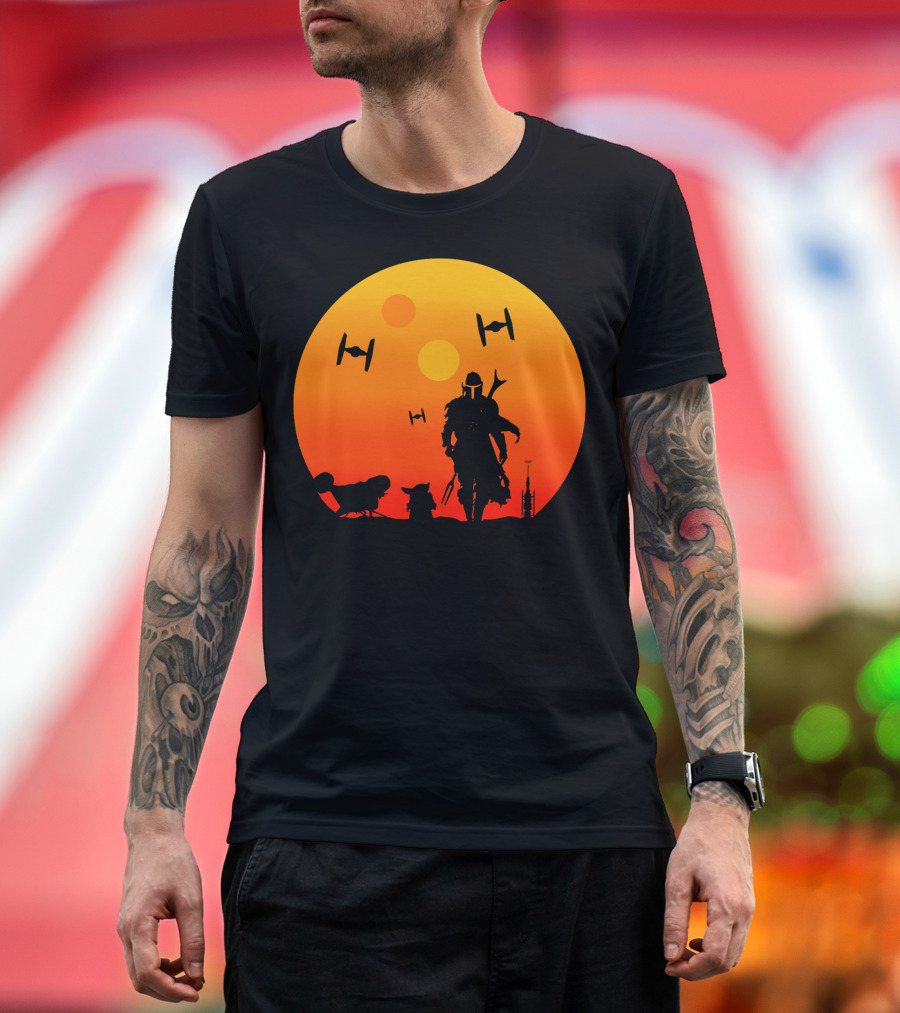 Only Today Mandalorian Sunset Silhouette Star Wars Tie Fighters T-Shirt