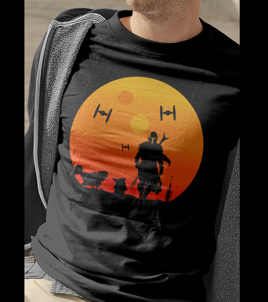 Only Today Mandalorian Sunset Silhouette Star Wars Tie Fighters T-Shirt