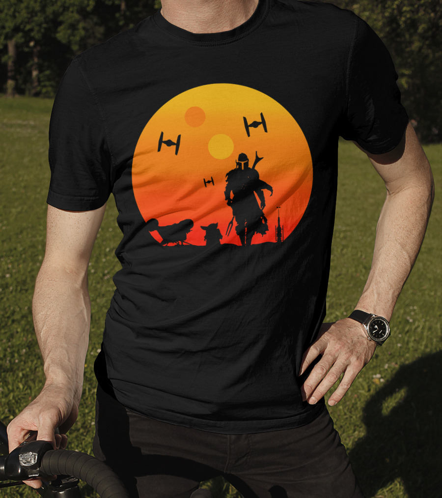 Only Today Mandalorian Sunset Silhouette Star Wars Tie Fighters T-Shirt