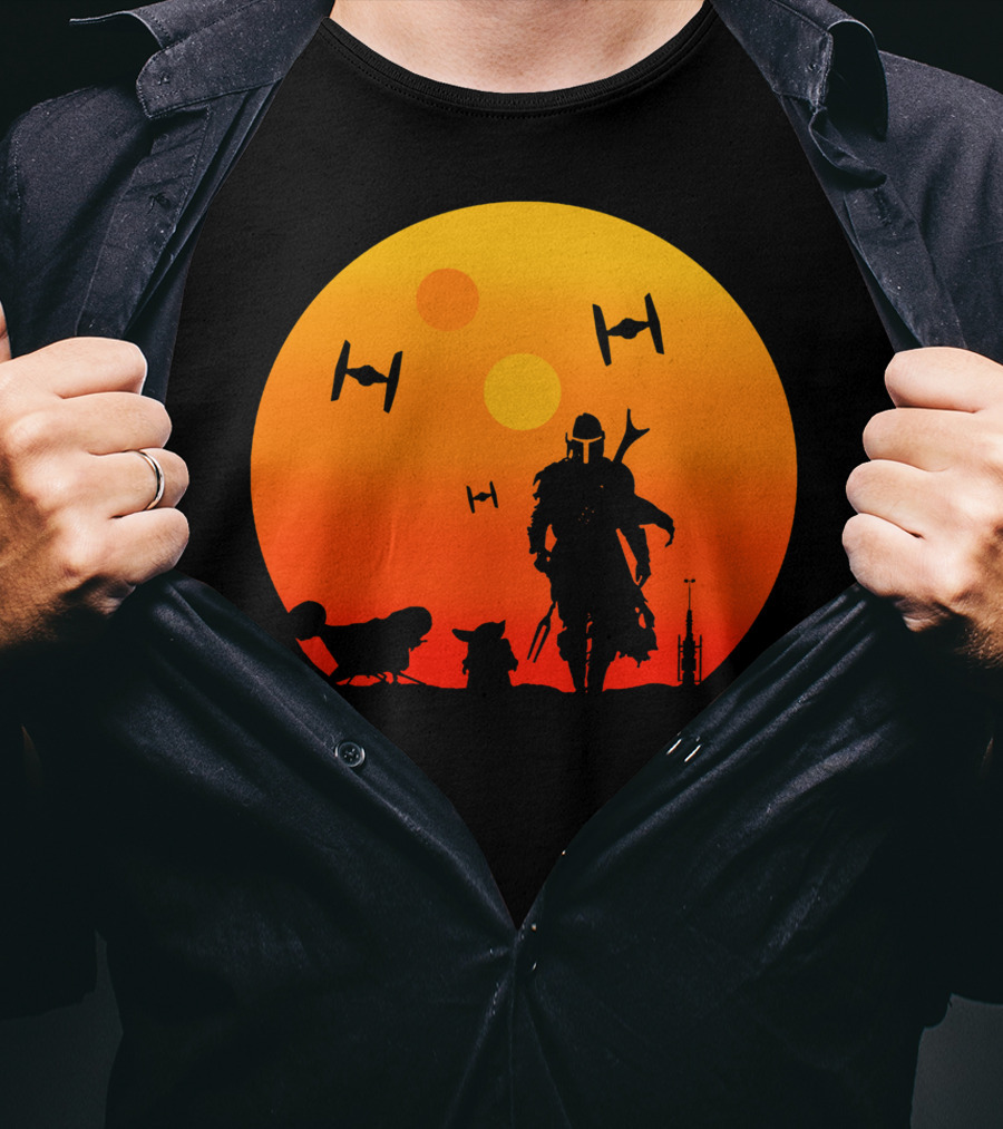 Only Today Mandalorian Sunset Silhouette Star Wars Tie Fighters T-Shirt