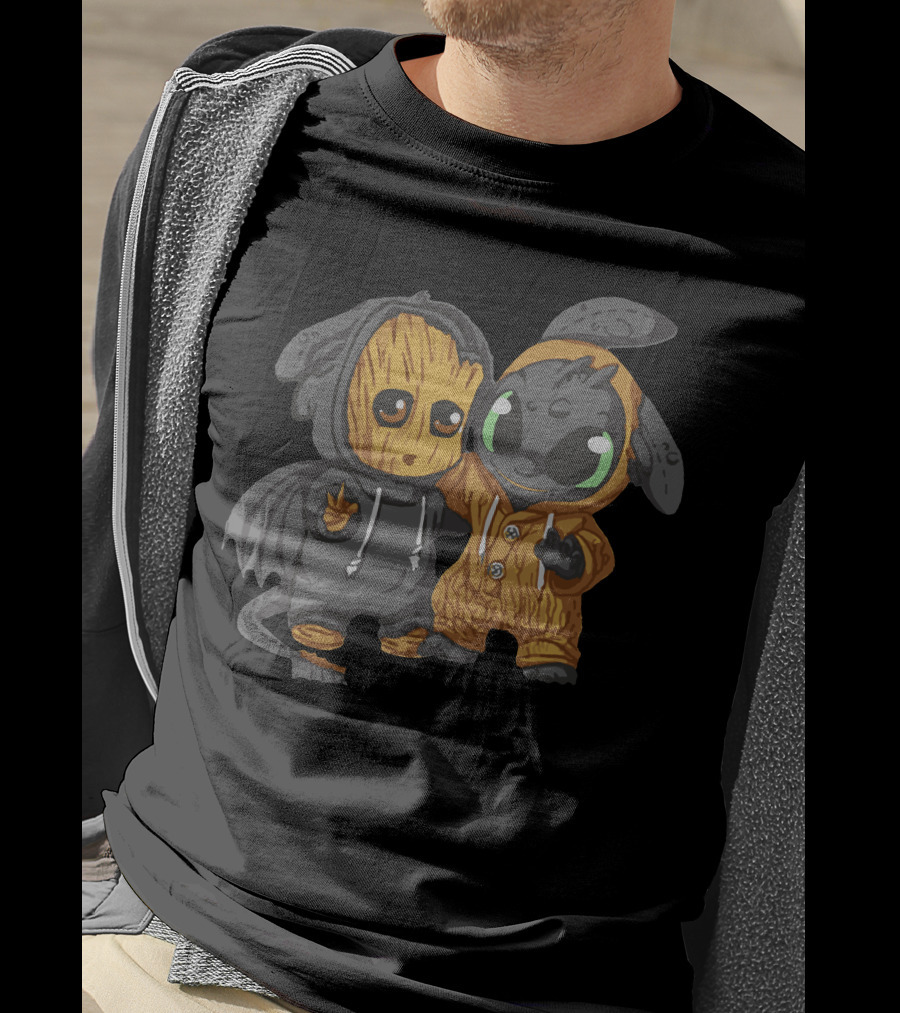 Peaceful Groot And Toothless Friendship Hoodie Duo T-Shirt