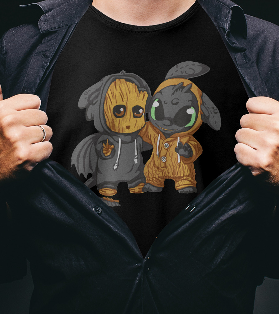 Peaceful Groot And Toothless Friendship Hoodie Duo T-Shirt