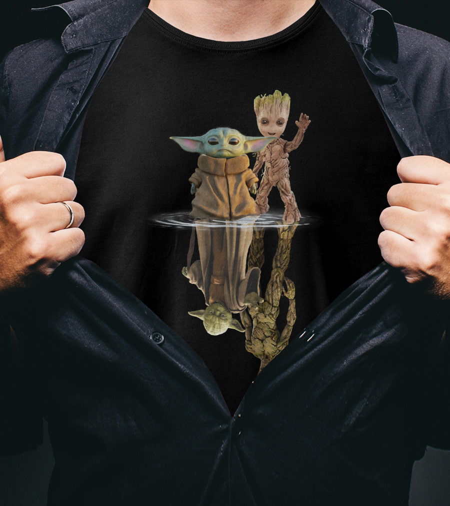 Baby Yoda And Groot Reflection Only Today T-Shirt