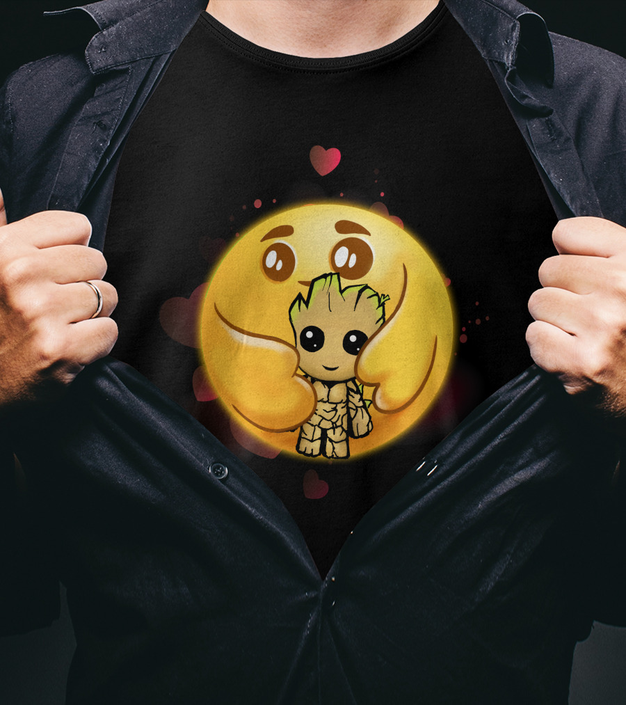 Only Today Adorable Emoji Hug With Groot And Hearts T-Shirt