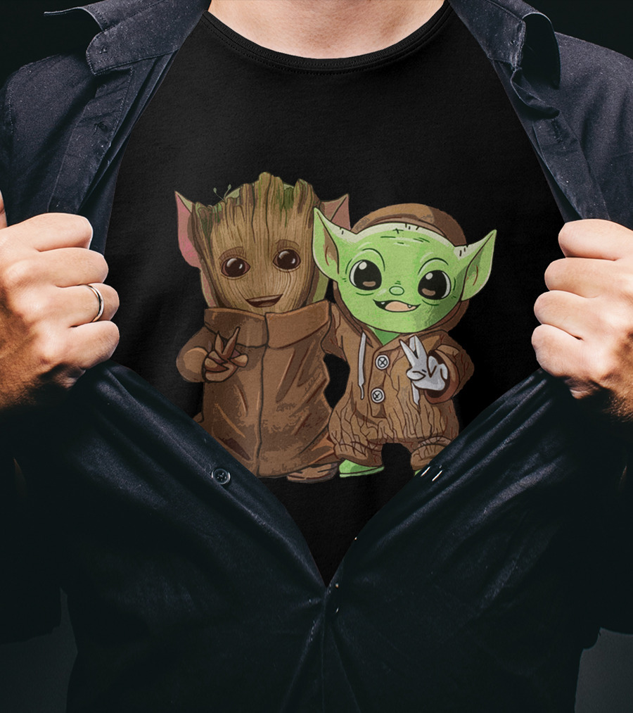 Only Today Baby Groot And Baby Yoda Peace Pals T-Shirt