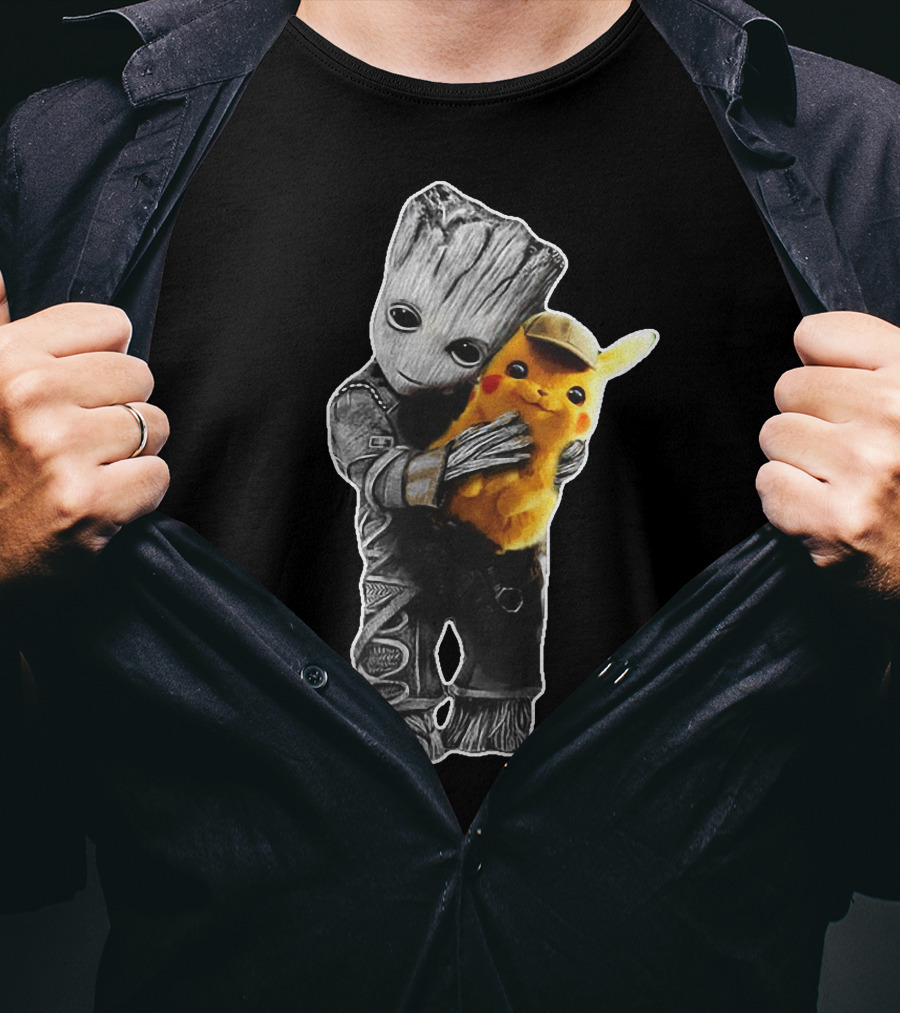 Groot Embrace With Pikachu T-Shirt