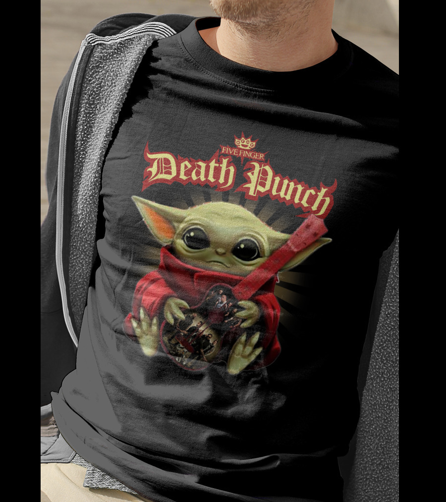 Five Finger Death Punch Baby Yoda Holding Red Guitar T-Shirt