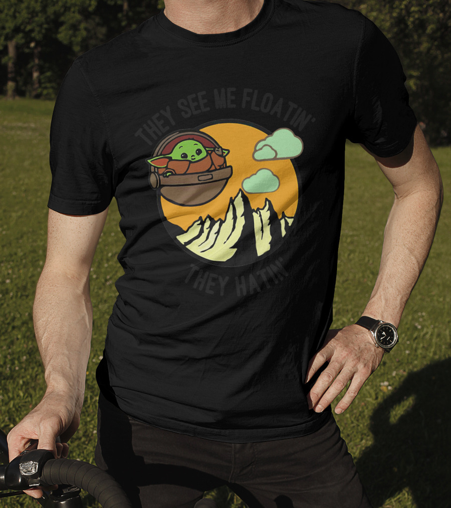 They See Me Floatin' They Hatin' Baby Yoda Landscape T-Shirt