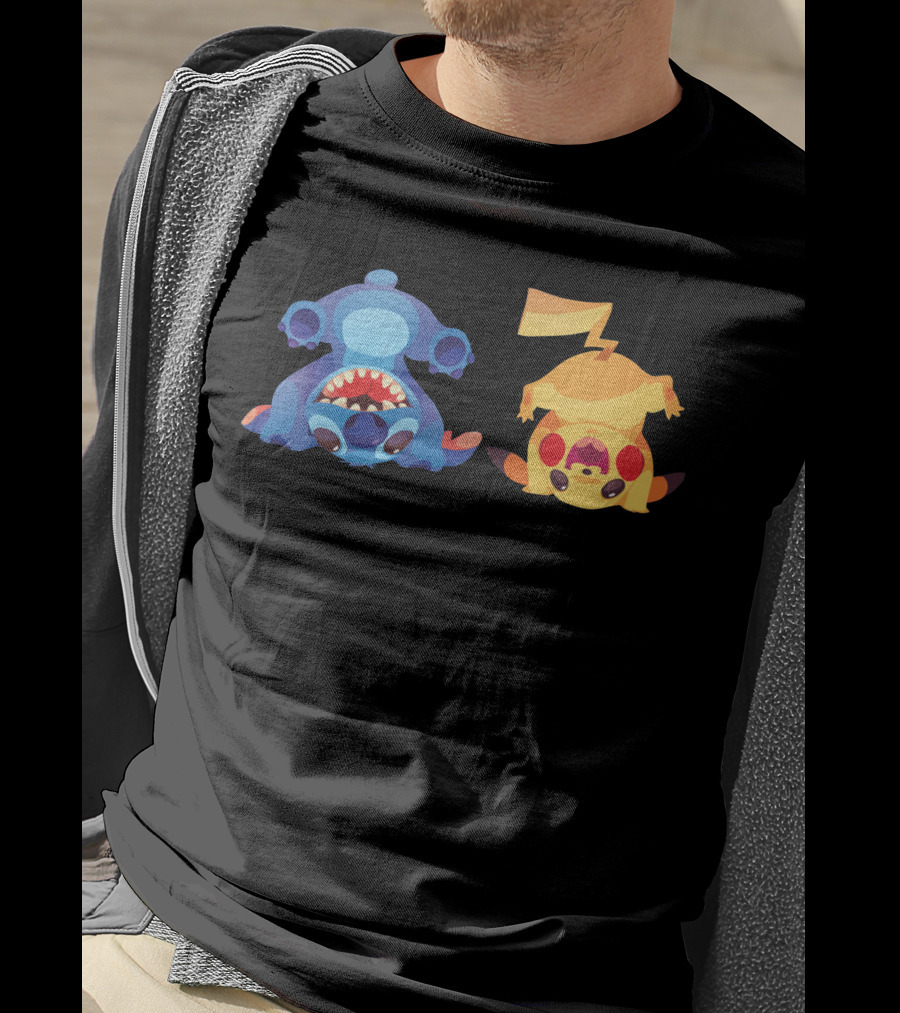 Upside Down Stitch And Pikachu Art T-Shirt