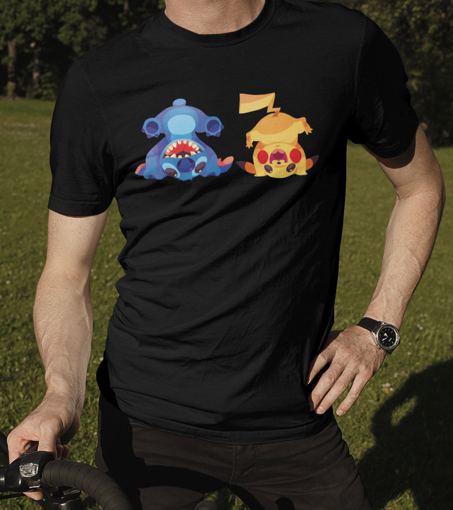 Upside Down Stitch And Pikachu Art T-Shirt