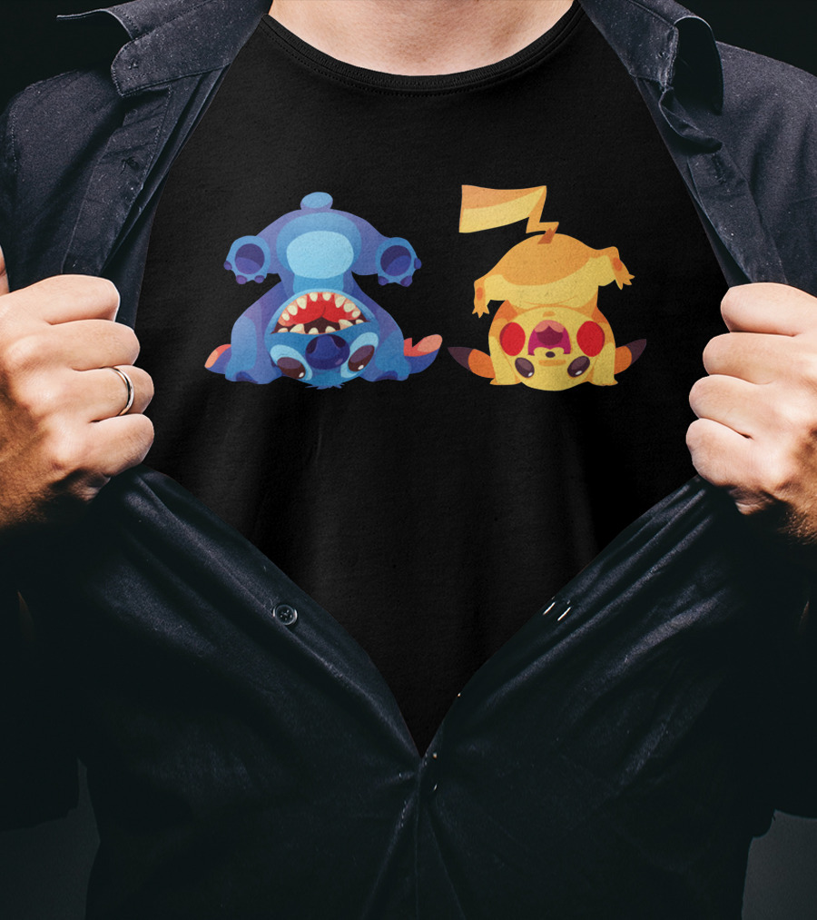 Upside Down Stitch And Pikachu Art T-Shirt