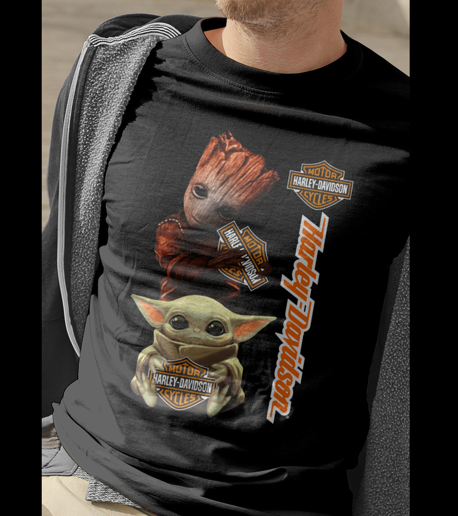 Baby Groot Harley Davidson Baby Yoda Motorcycles T-Shirt