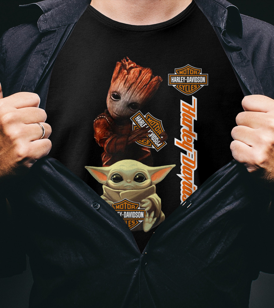Baby Groot Harley Davidson Baby Yoda Motorcycles T-Shirt