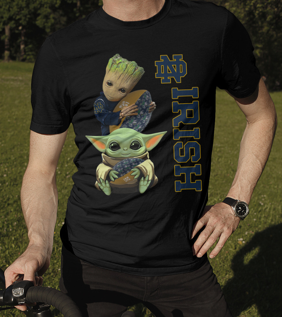 Notre Dame Fighting Irish Groot And Baby Yoda Football Collaboration T-Shirt