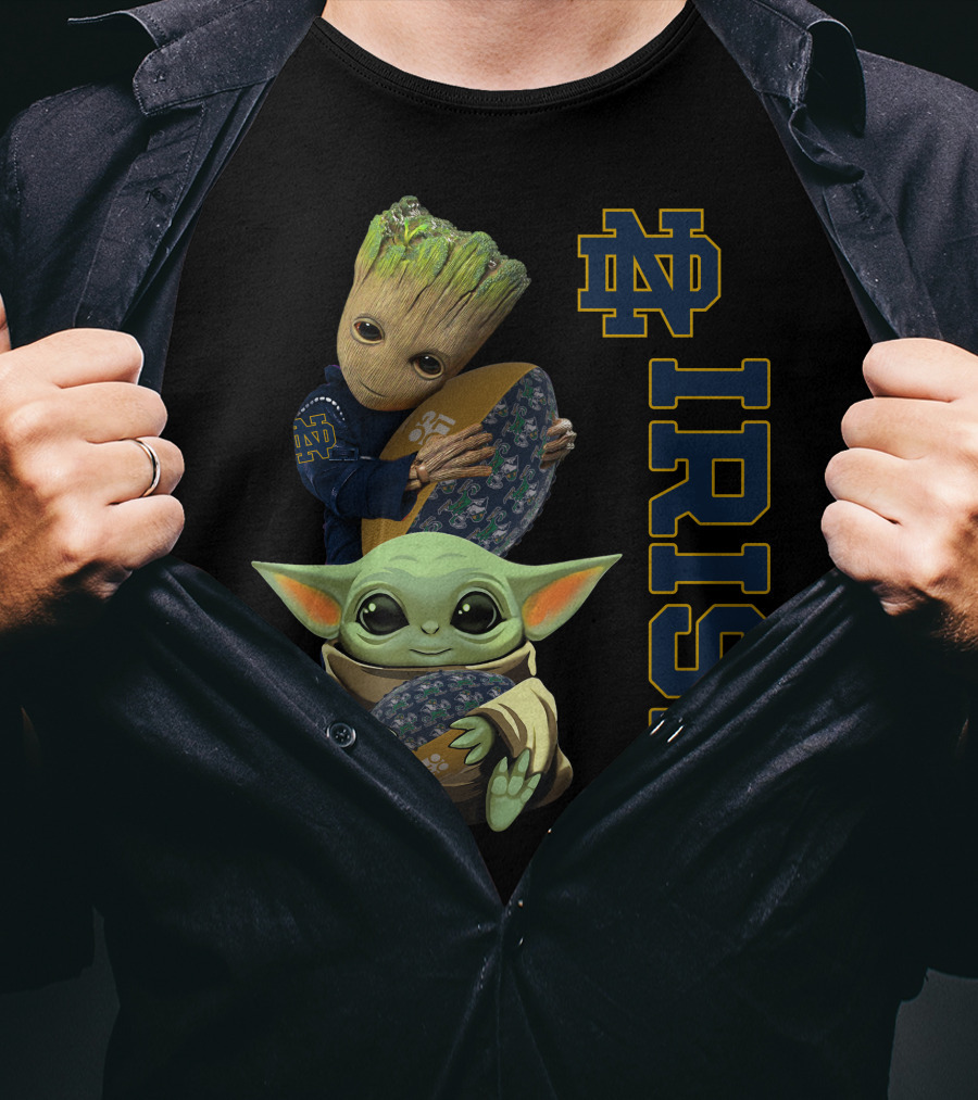 Notre Dame Fighting Irish Groot And Baby Yoda Football Collaboration T-Shirt