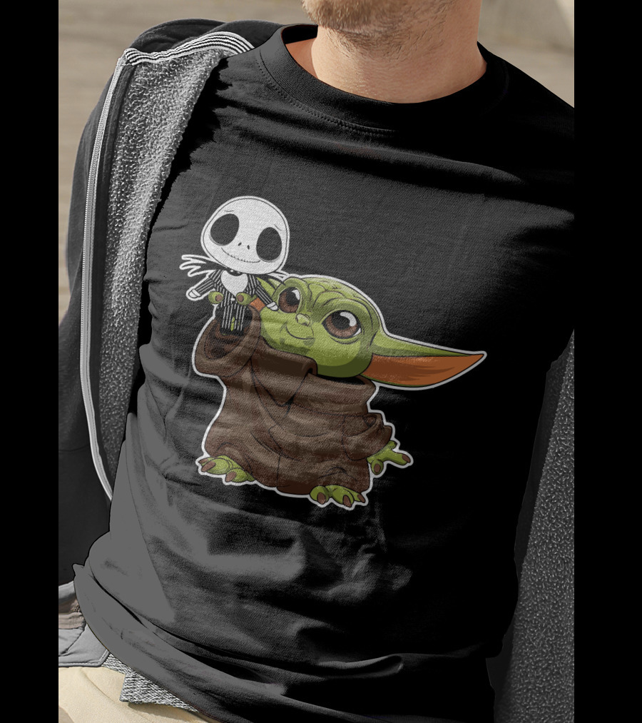 Baby Yoda Holding Jack Skellington T-Shirt