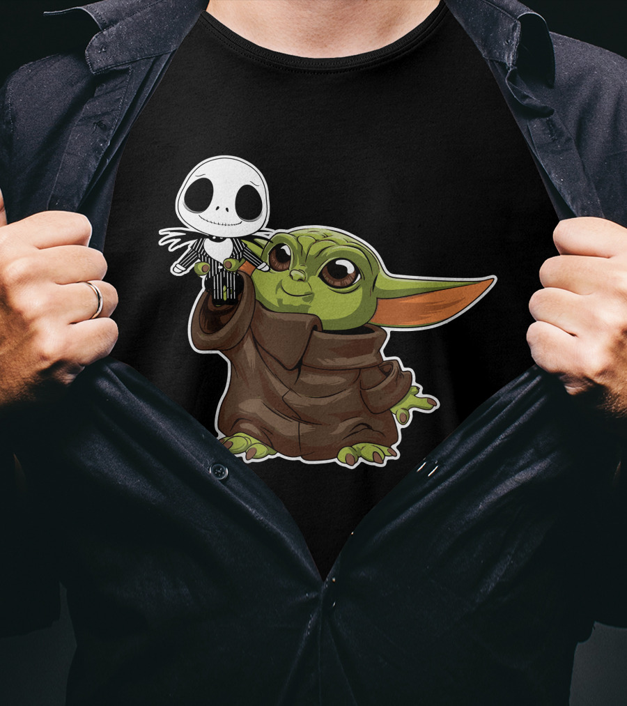 Baby Yoda Holding Jack Skellington T-Shirt