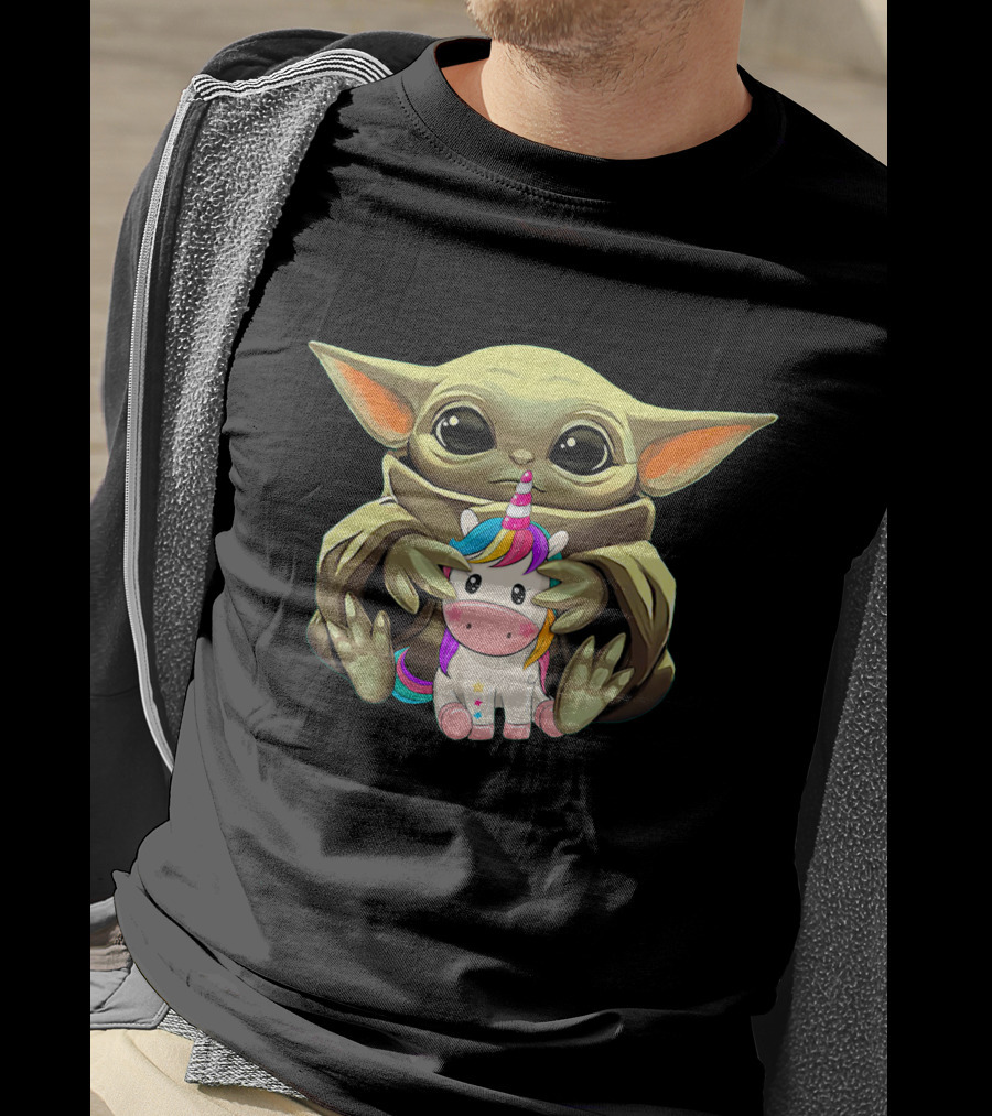 Adorable Yoda With Rainbow Unicorn T-Shirt