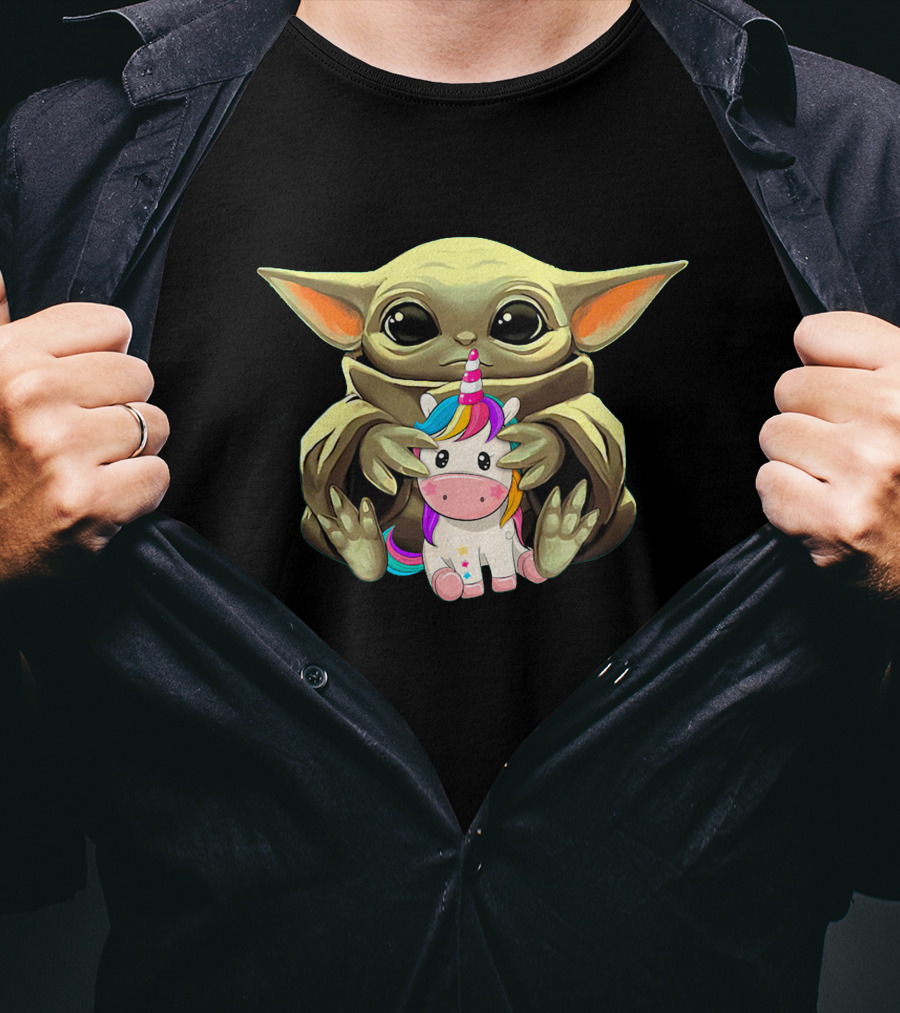 Adorable Yoda With Rainbow Unicorn T-Shirt
