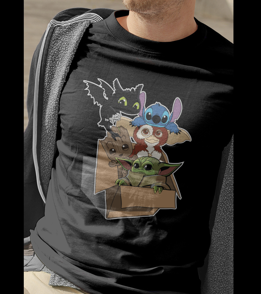 Cute Creatures Box Stitch Grogu Toothless Gizmo Groot T-Shirt