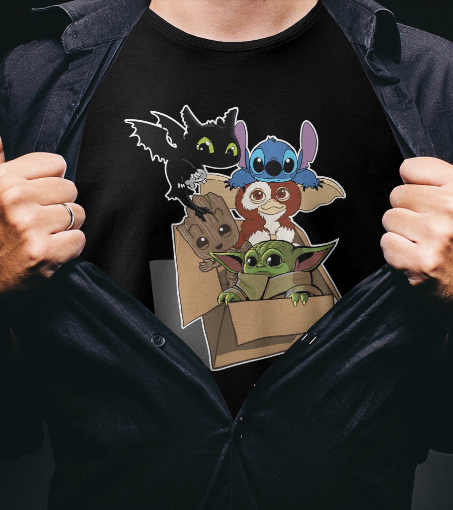 Cute Creatures Box Stitch Grogu Toothless Gizmo Groot T-Shirt