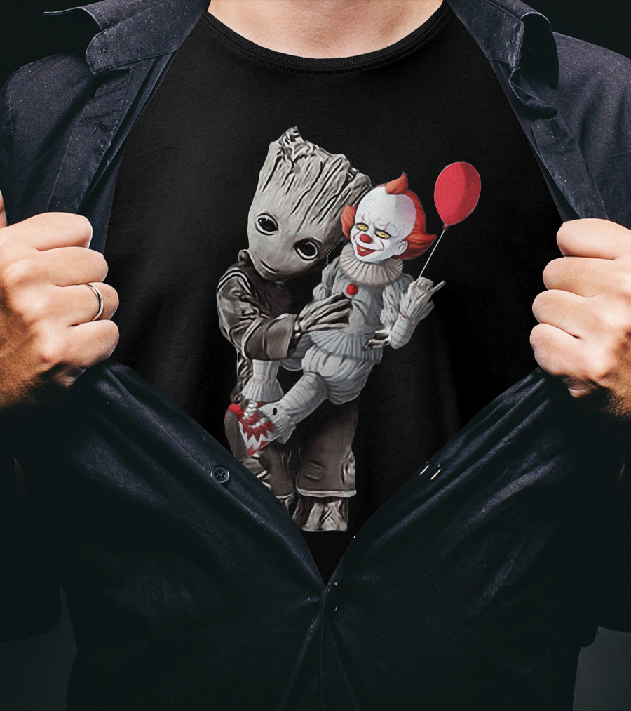 Groot Holding Pennywise With Balloon T-Shirt
