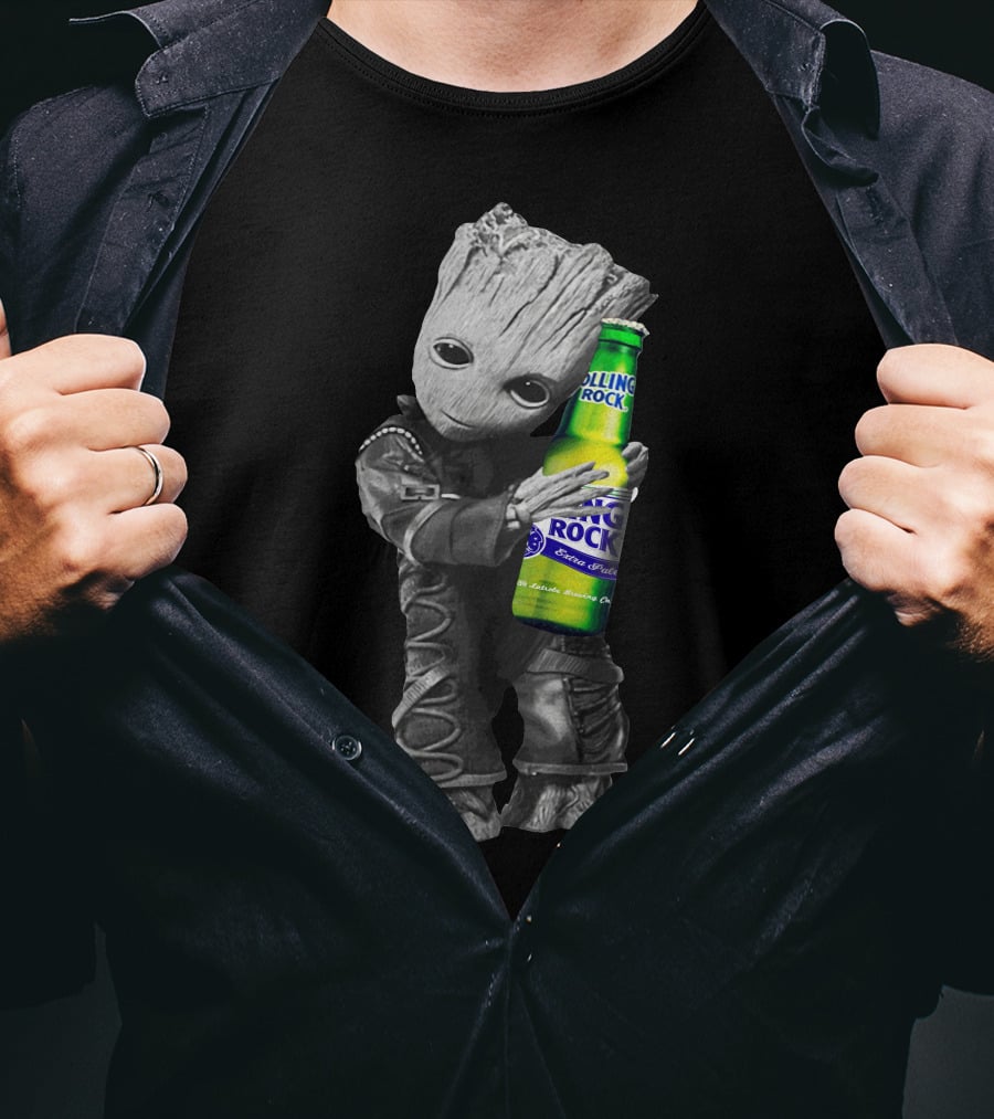 Groot Hugging Rolling Rock Beer T-Shirt