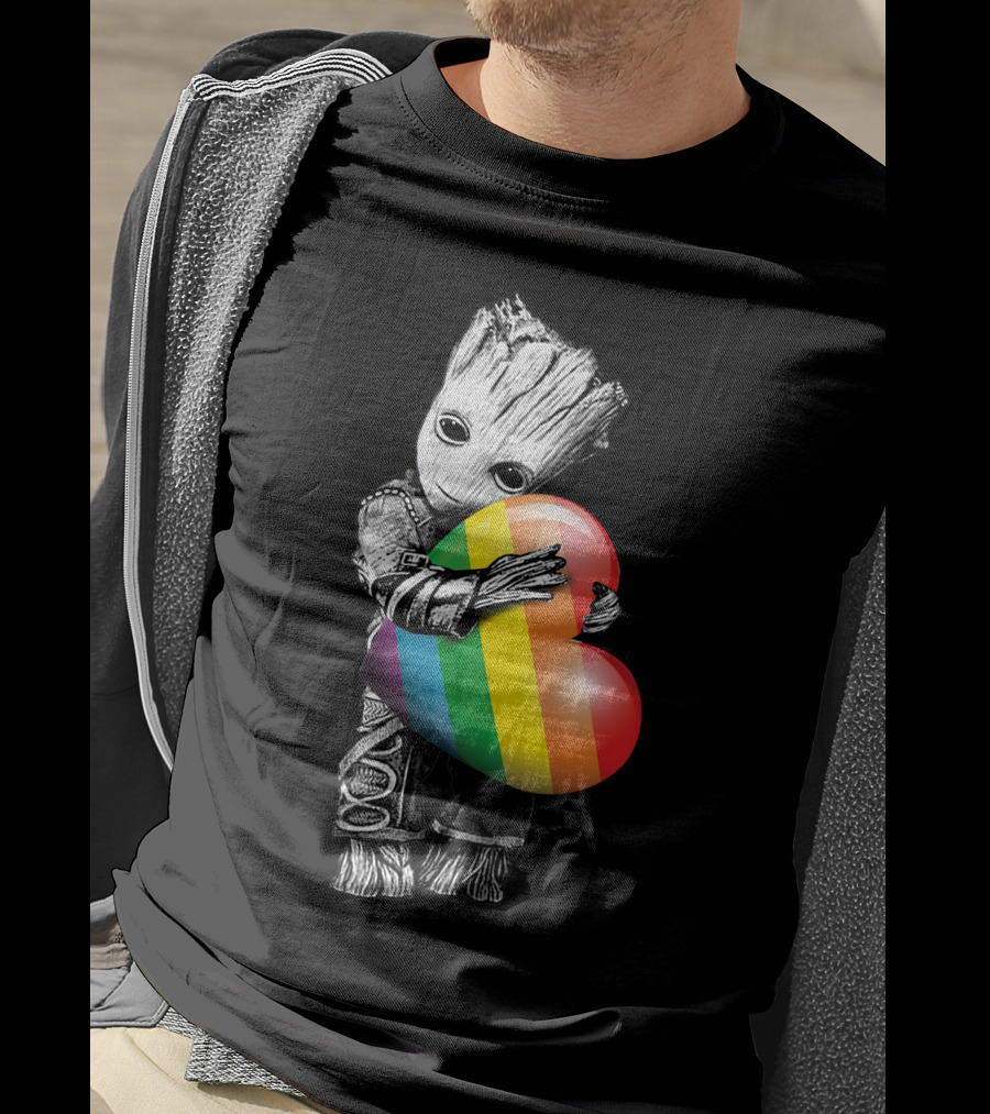 Groot Holding Rainbow Heart T-Shirt