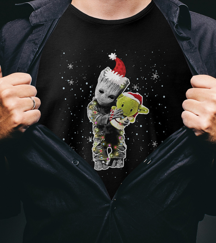 Baby Groot Yoda Holiday Snowflakes T-Shirt