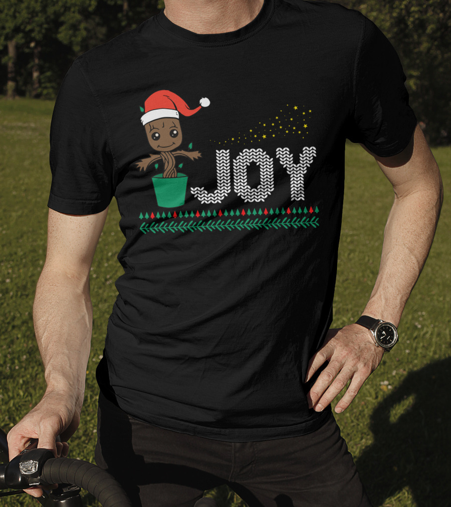 Joy Dancing Christmas Tree With Santa Hat And Stars T-Shirt