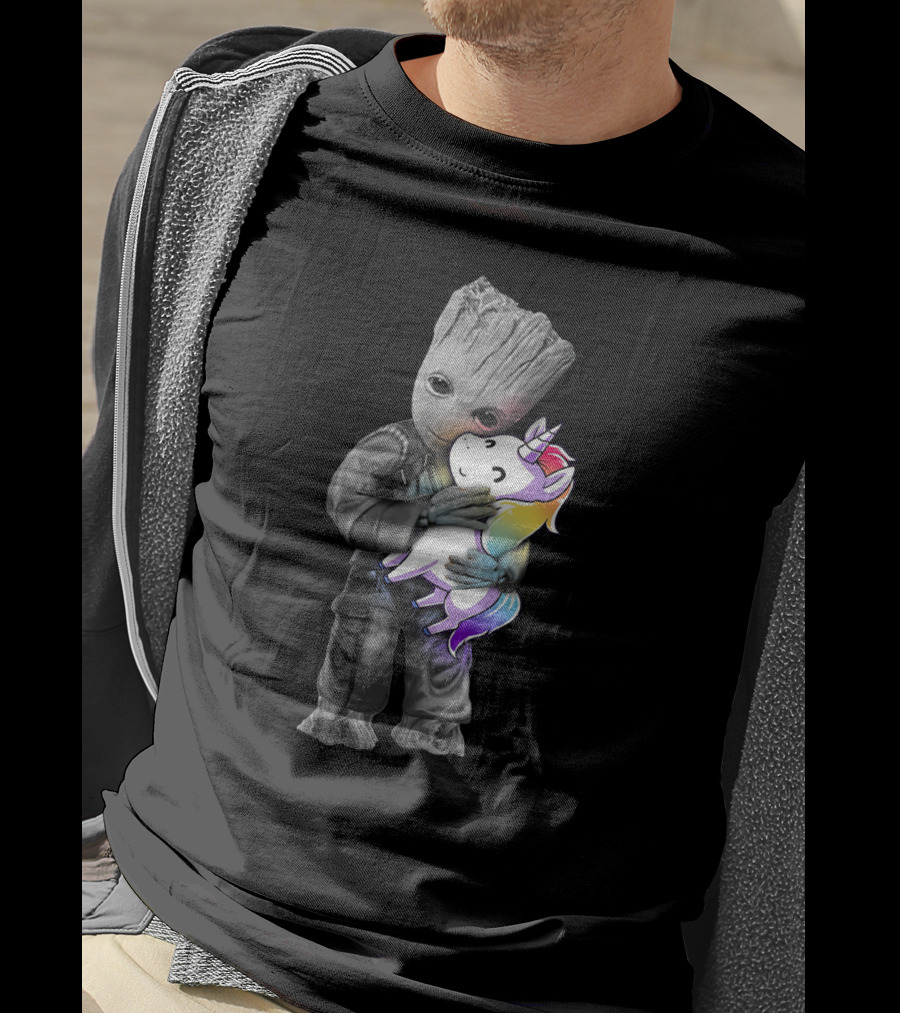 Baby Groot Hugging Unicorn T-Shirt